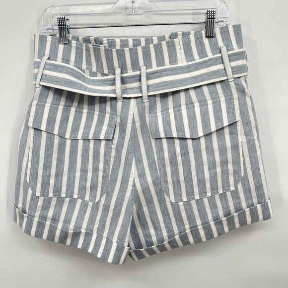 Frame Chambray and White Stripe Paperbag A-Line Linen Blend Shorts Size 6 - Picture 7 of 11